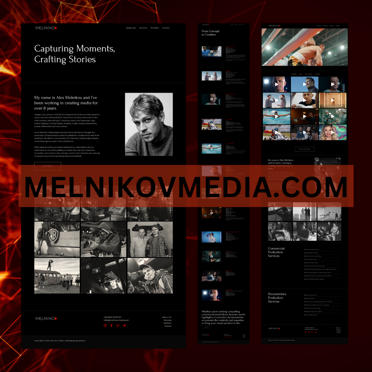 Screenshot: Portfolio-Website Melnykov Media für Video, Foto und Content-Erstellung
