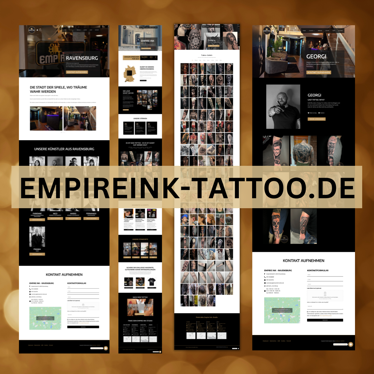 Screenshot: Website Empire Ink Tattoo – Netzwerk erstklassiger Tattoostudios