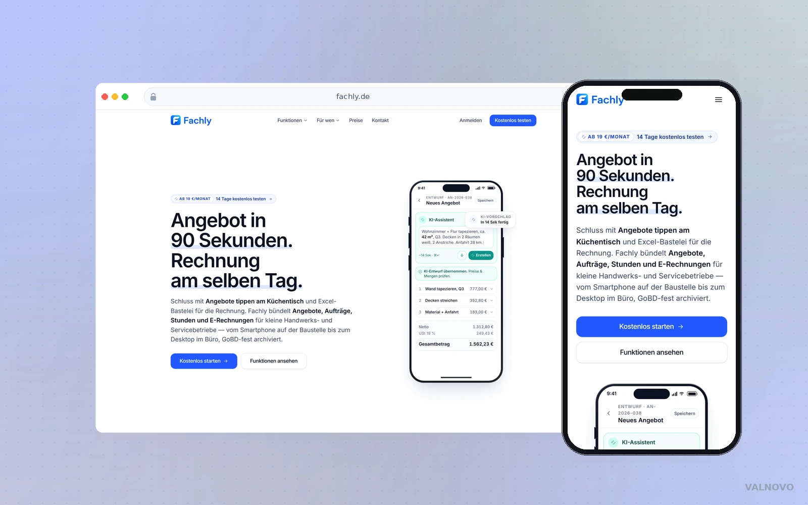 Website-Mockup des Projekts Fachly mit Desktop- und Mobile-Ansicht