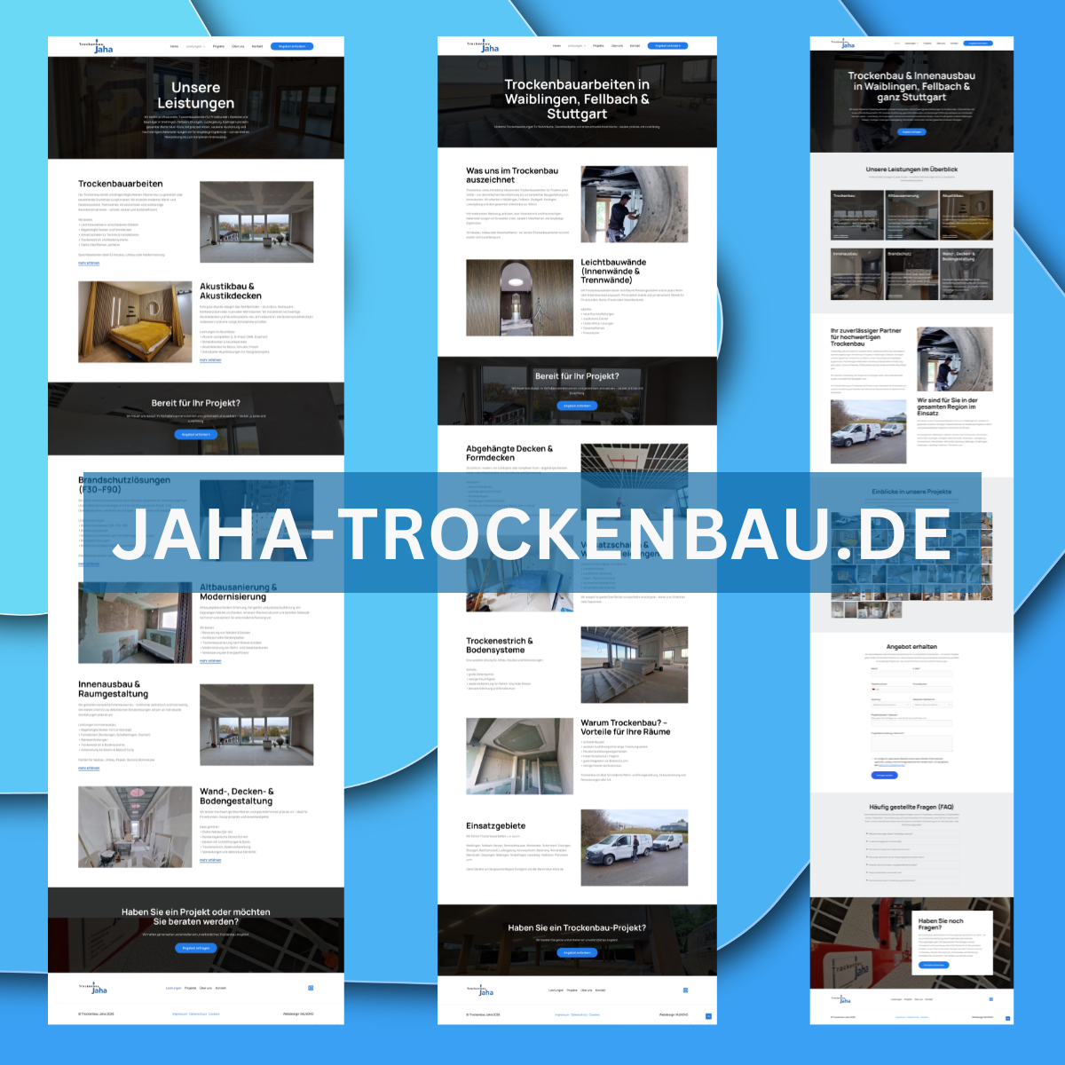 Screenshot: Website für JaHa Trockenbau, Trockenbau und Handwerk