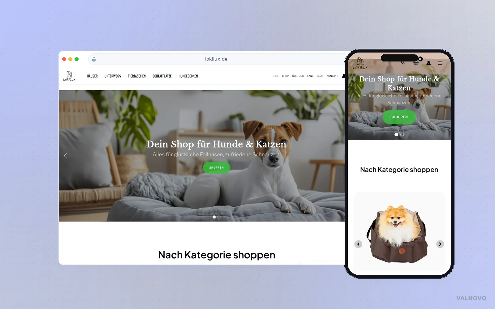 Website-Mockup LokiLux mit Desktop- und Mobile-Ansicht