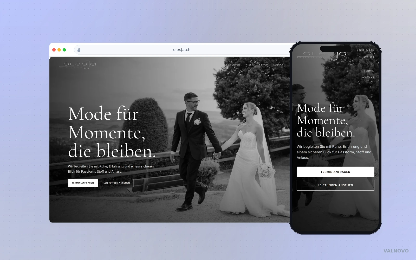 Website-Mockup des Projekts Olesja mit Desktop- und Mobile-Ansicht